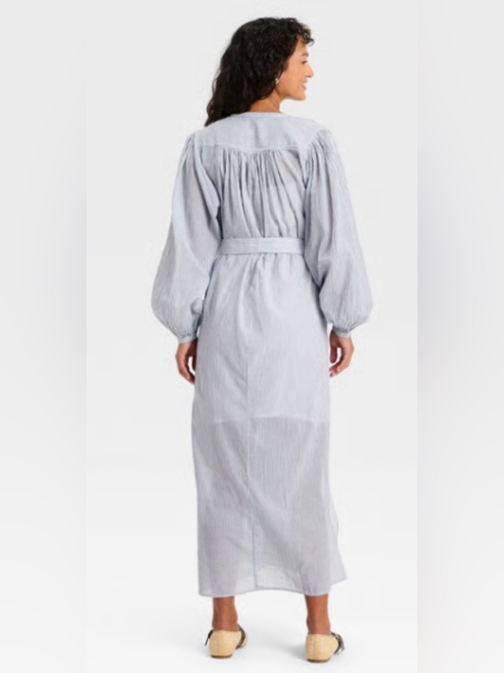 Universal Thread Light Blue Striped Button-Front Maxi Robe Dress - Picture 2 of 8